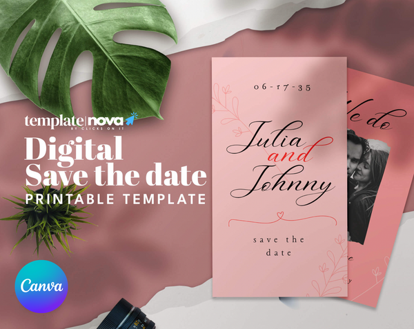 Coral Pink Save The Date Card  Canva Template