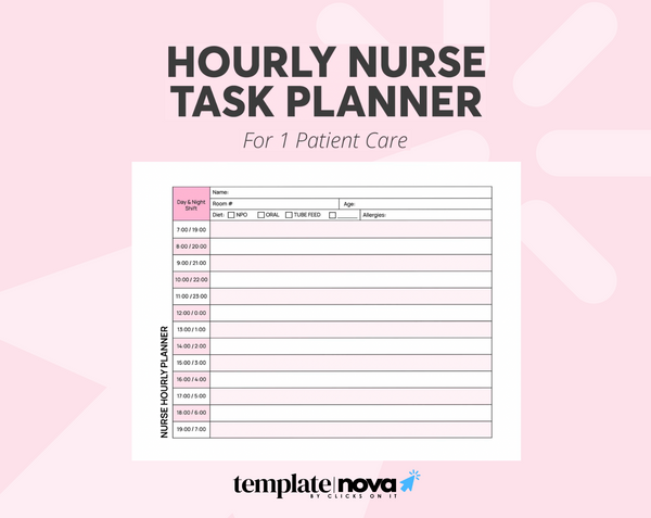 Hourly Nurse Task Planner for Patient Care 1 Patient
