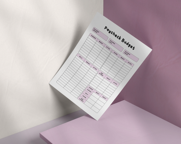 Minimal Pink Paycheck Budget Overview Printable Template