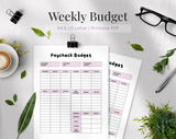 Minimal Pink Paycheck Budget Overview Printable Template