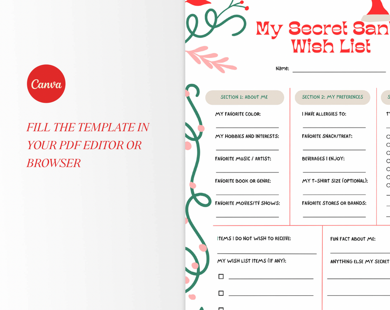 My Secret Santa Wish List Canva Printable