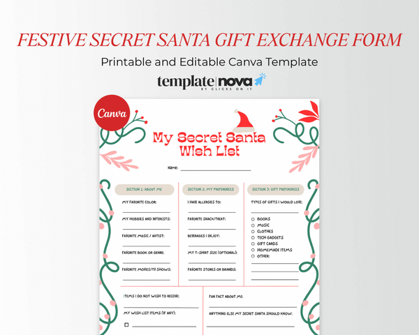 My Secret Santa Wish List Canva Printable