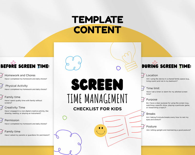 Screen Time Management Checklist Canva Template For Kids